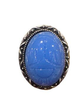 Egyptian Scarab Beetle Ring in Vintage Cherry Calcedon Blue Glass